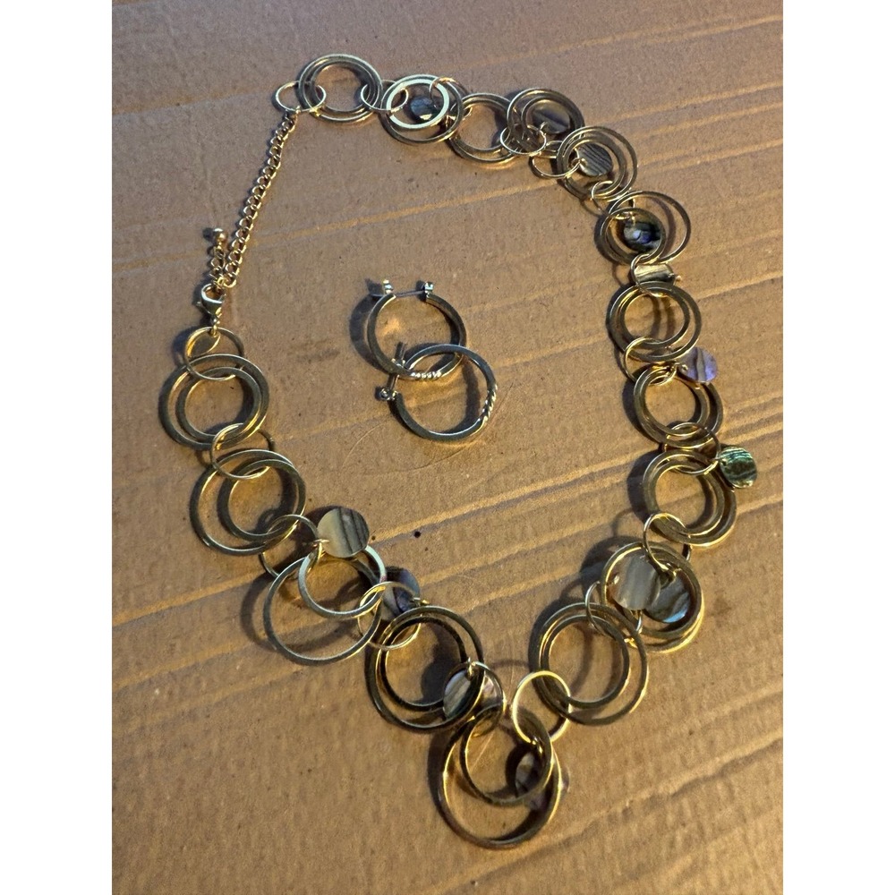 Antiqued Gold-tone Circles Earrings & Necklace Set  "Circle Of Life"